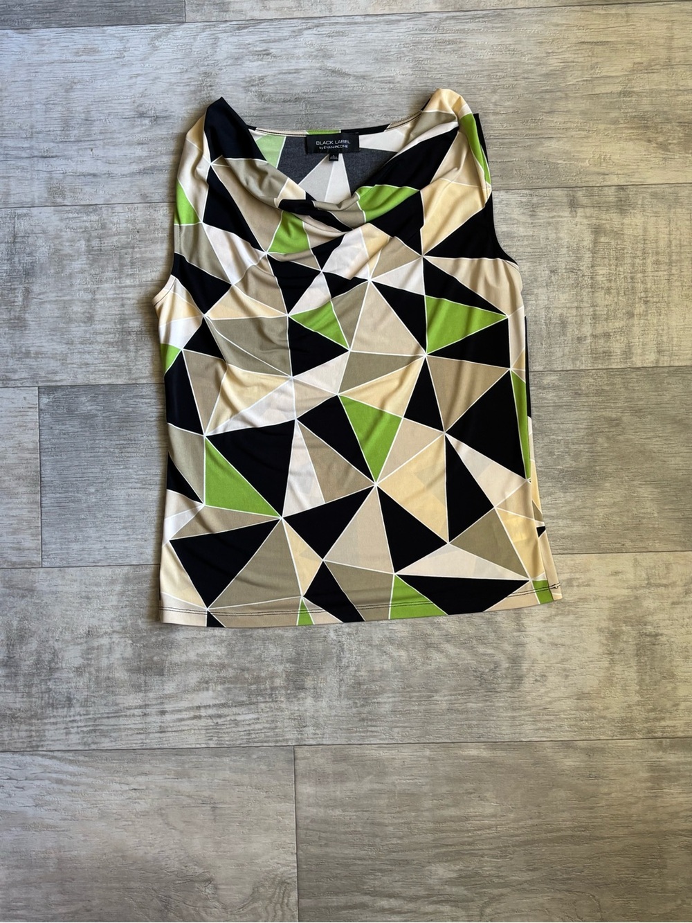 Black Label Geometric Cowl Neck Tank in Green, Black, Cream-040